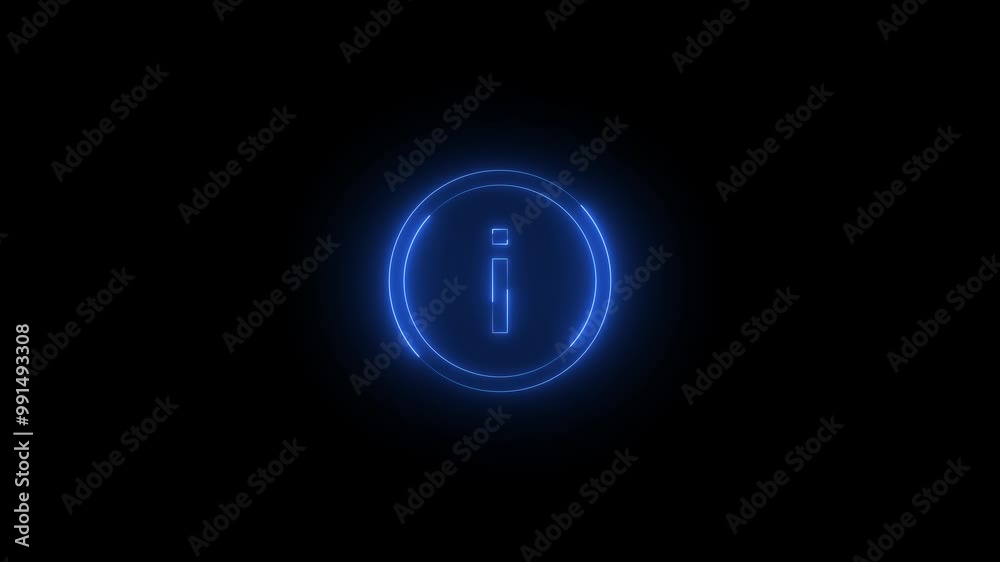 Neon info icon blue glowing black background animation Neon info icon blue glowing black background animation