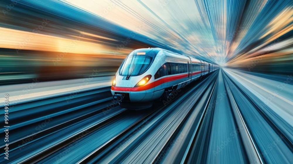 Close-up of a high-speed train in motion with a blurred background, offering plenty of space for text. Close-up of a high-speed train in motion with a blurred background, offering plenty of space for text.