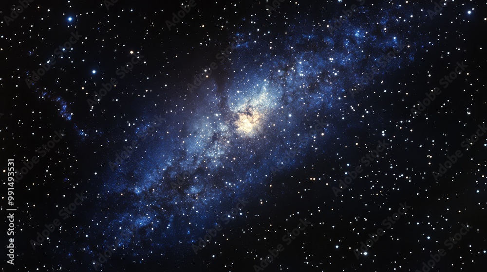 Fototapeta premium Far-off galaxy viewed through a telescope with a clear, dark sky