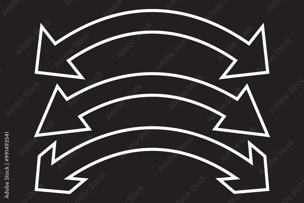 Dual sided curved arc arrow shape. Double ended arrow illustration. Dual sided curved arc arrow shape. Double ended arrow illustration.