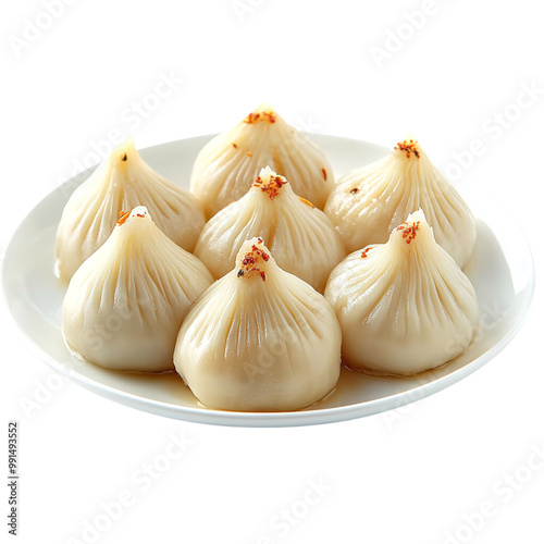 Fresh steamy modak dumpling  transparent background Generative AI
