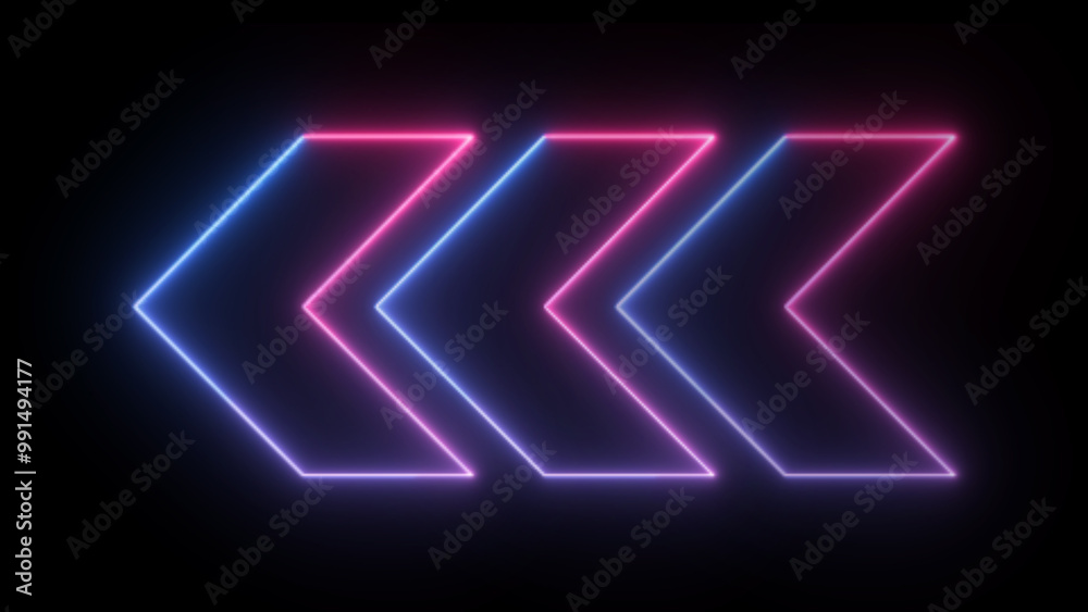 Neon arrow icon. Abstract left neon arrow. Neon arrow sign on black background. Neon arrow icon. Abstract left neon arrow. Neon arrow sign on black background.