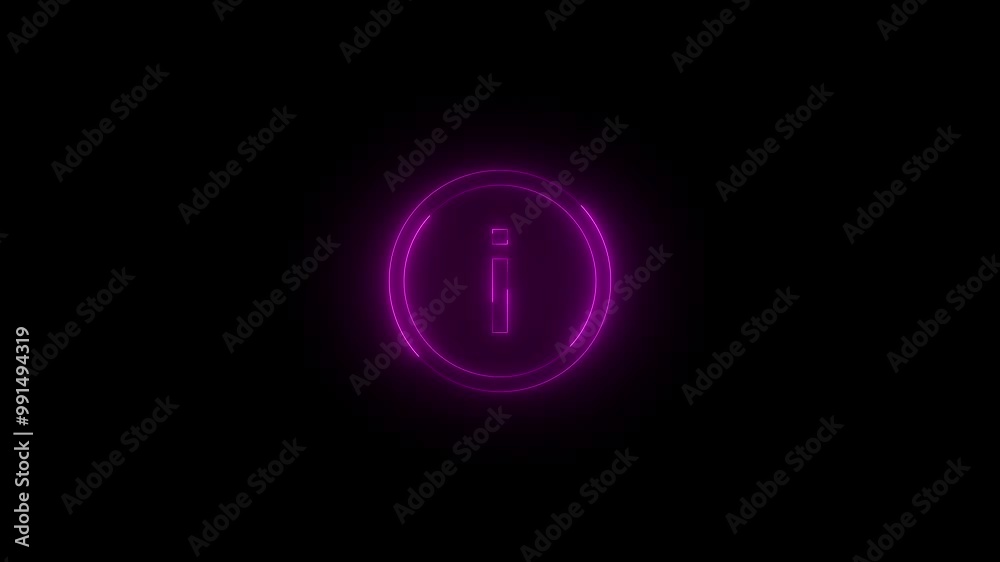 Neon info icon pink glowing black background animation
