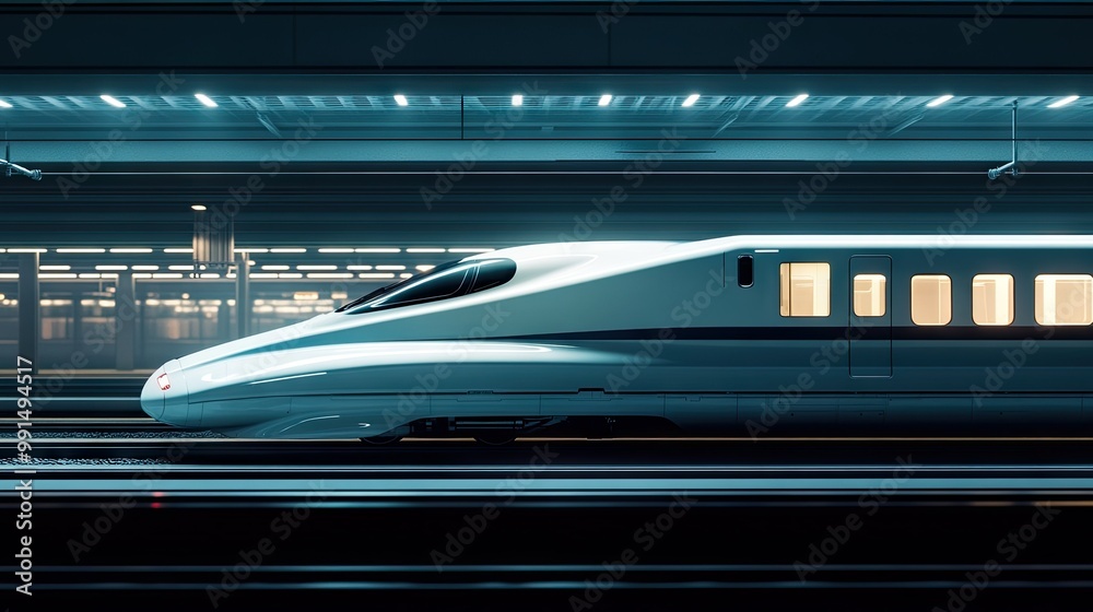 Close-up of a high-speed train sleek exterior with a minimalist background for ample copy space. Close-up of a high-speed train sleek exterior with a minimalist background for ample copy space.