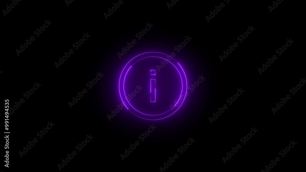 Neon info icon purple glowing black background animation Neon info icon purple glowing black background animation