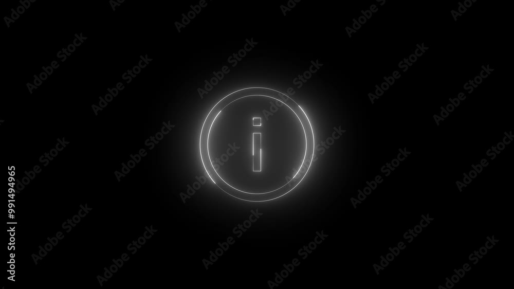 Neon info icon white glowing black background animation Neon info icon white glowing black background animation