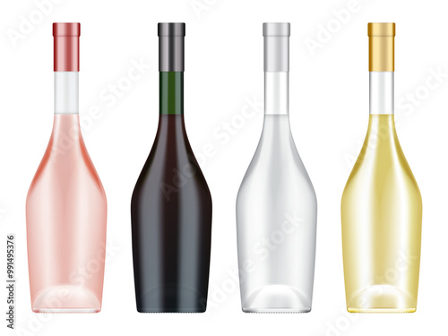 wine bottle. set. isolated on the white background. vector