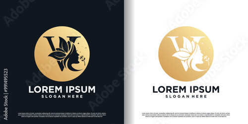 Letter logo v with nature beauty unique style concept Premium Vector