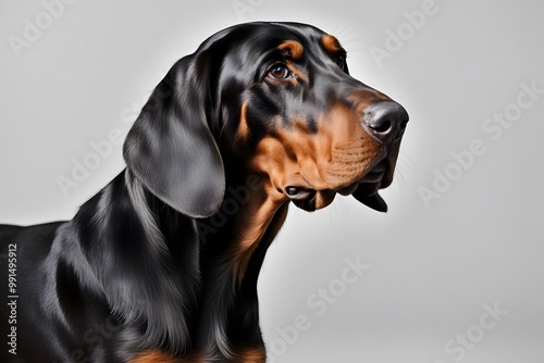 Black and tan coonhound on white background, Ai generated photo