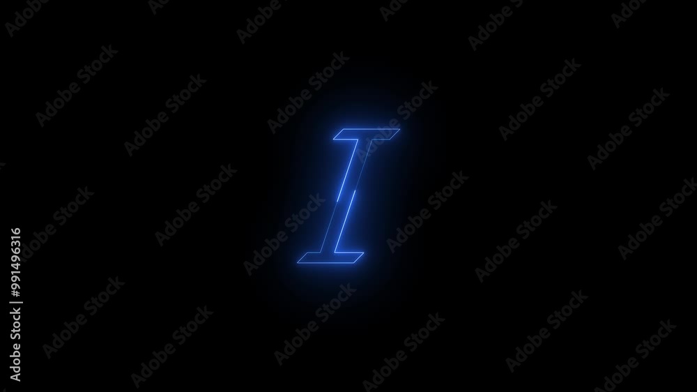 Neon italic icon blue glowing black background animation Neon italic icon blue glowing black background animation