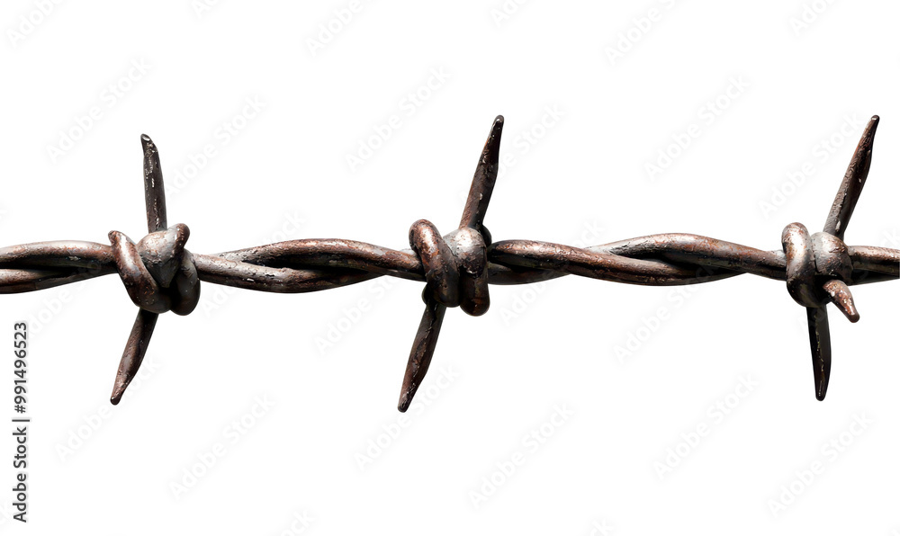 Close up view of rusty barbed wire, symbolizing confinement, danger, isolate on transparent background, png, cutout Close up view of rusty barbed wire, symbolizing confinement, danger, isolate on transparent background, png, cutout