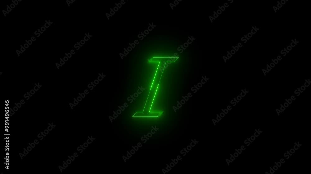 Neon italic icon green glowing black background animation Neon italic icon green glowing black background animation