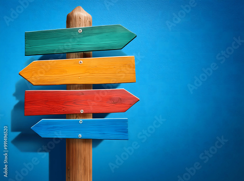 Firefly Wooden post with vibrant directional signs in a blue background
