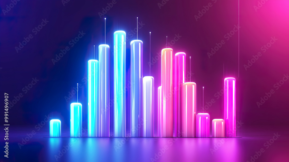 3D neon music bar chart background 3D neon music bar chart background