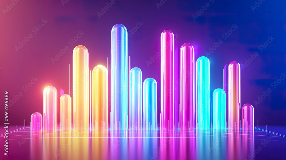 3D neon music bar chart background 3D neon music bar chart background