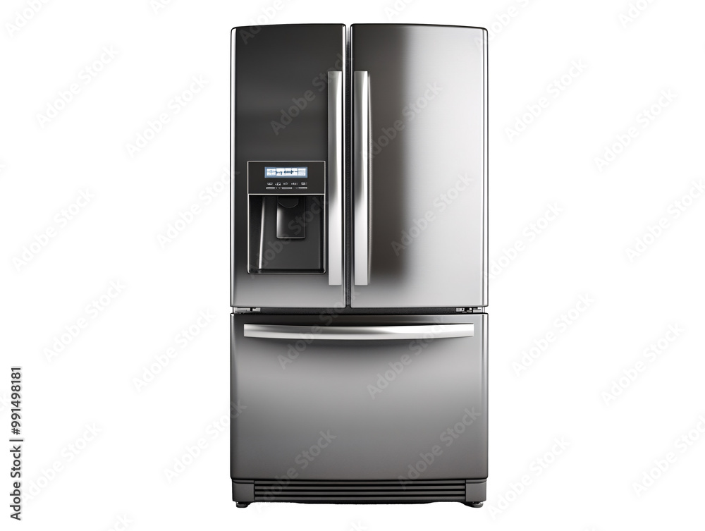 a silver refrigerator with a door and handle a silver refrigerator with a door and handle
