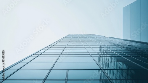 Close-up of a modern tall building with minimalistic design  leaving ample space on the right for copy. -