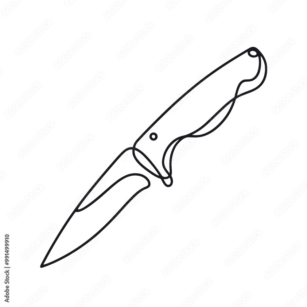 Obraz premium A knife is shown in a black and white drawing. The knife is long and thin with a pointed tip. The knife is drawn in a very simple and clean style, with no shading or detail