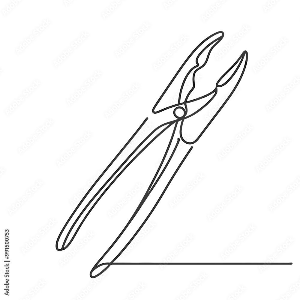 A pair of scissors with a black handle and a white blade. The scissors are drawn in a single line, giving the impression of a stylized drawing. Concept of precision and focus