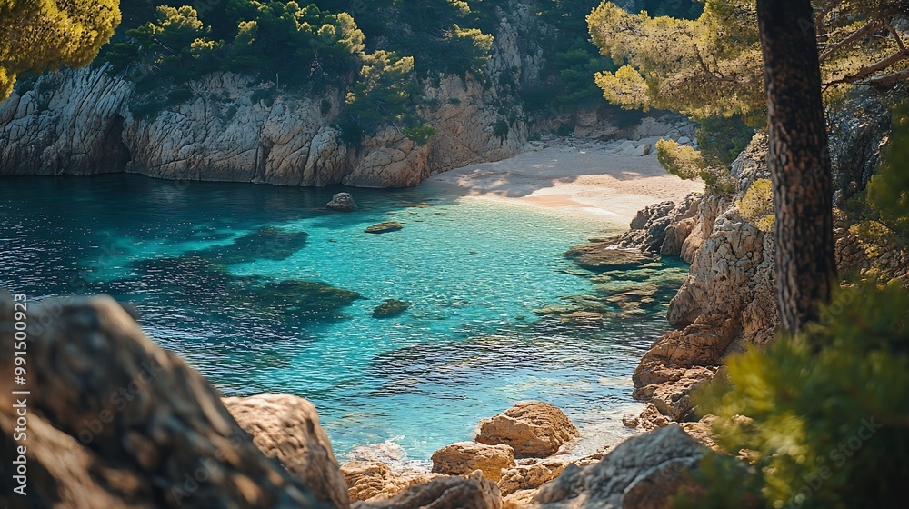 Fototapeta premium Cassis France beach beautiful rocks sea landscape Calanque : Generative AI