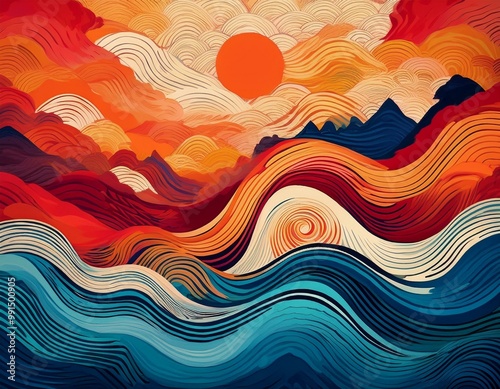 Background design for asian american and pacific islander heritage month showcasing vibrant colors and wave motifs