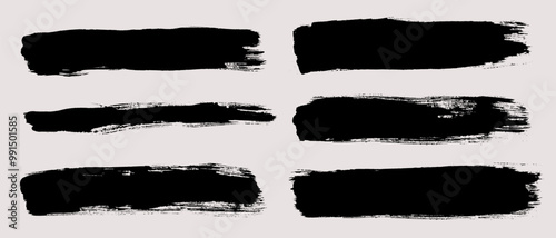 Brush strokes vector. Painted rectangles collection. Grunge long text boxes or textured backgrounds set.