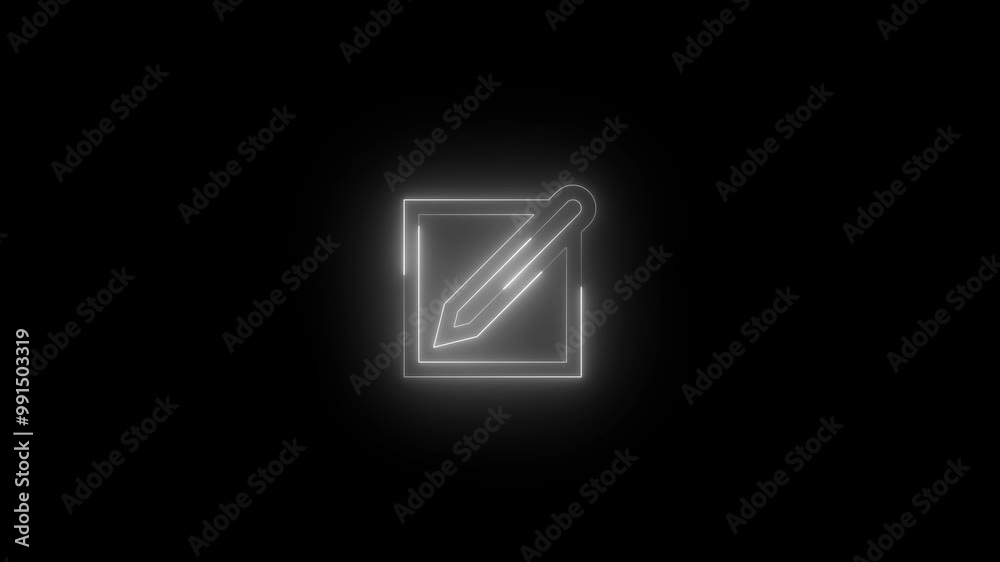 Neon label icon white glowing black background animation Neon label icon white glowing black background animation