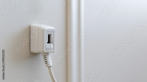 Close-up of a plug and socket with a clean, neutral background for ample text space.