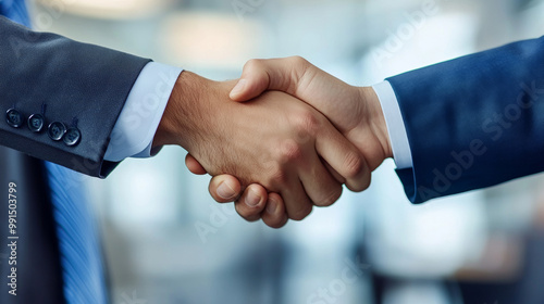 A professional handshake symbolizes agreement and collaboration in business environment, showcasing trust and partnership between two individuals