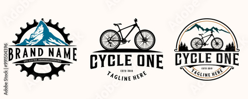 mountain bike emblem logo set. bicycle vector illustration, tree mountain, emblem