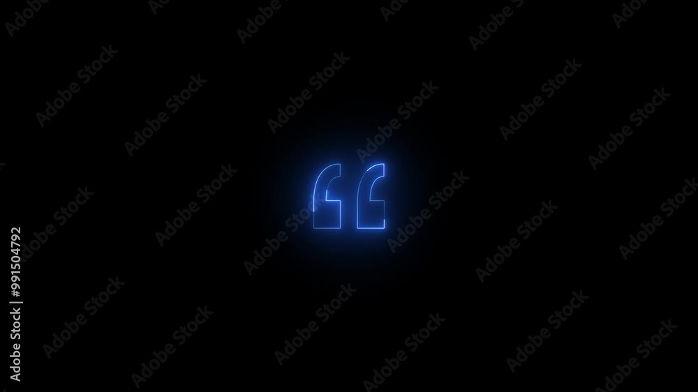 Neon left double quote icon blue glowing black background animation Neon left double quote icon blue glowing black background animation