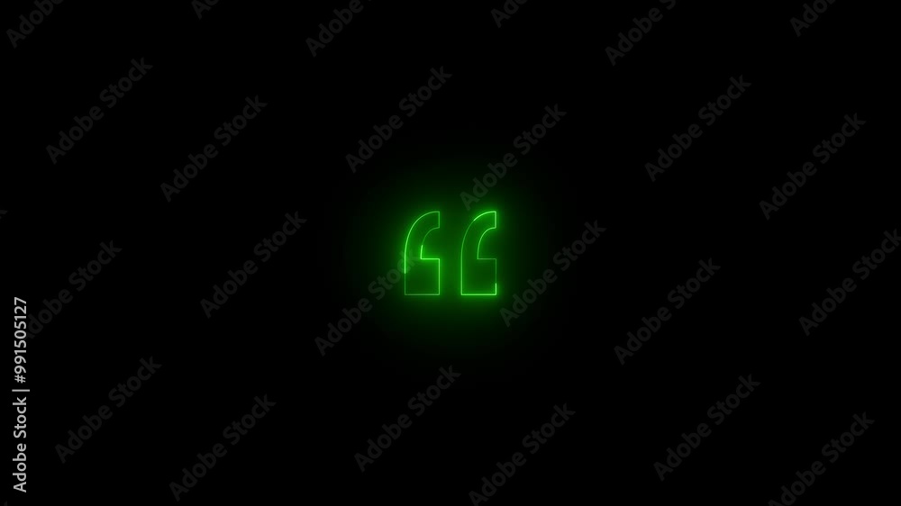 Neon left double quote icon green glowing black background animation Neon left double quote icon green glowing black background animation