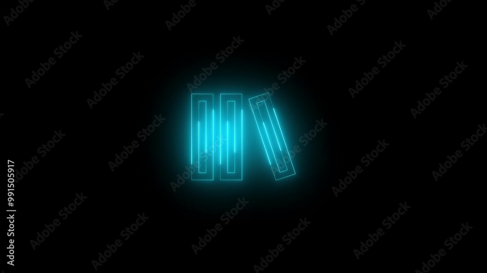 Neon library icon cyan glowing black background animation Neon library icon cyan glowing black background animation