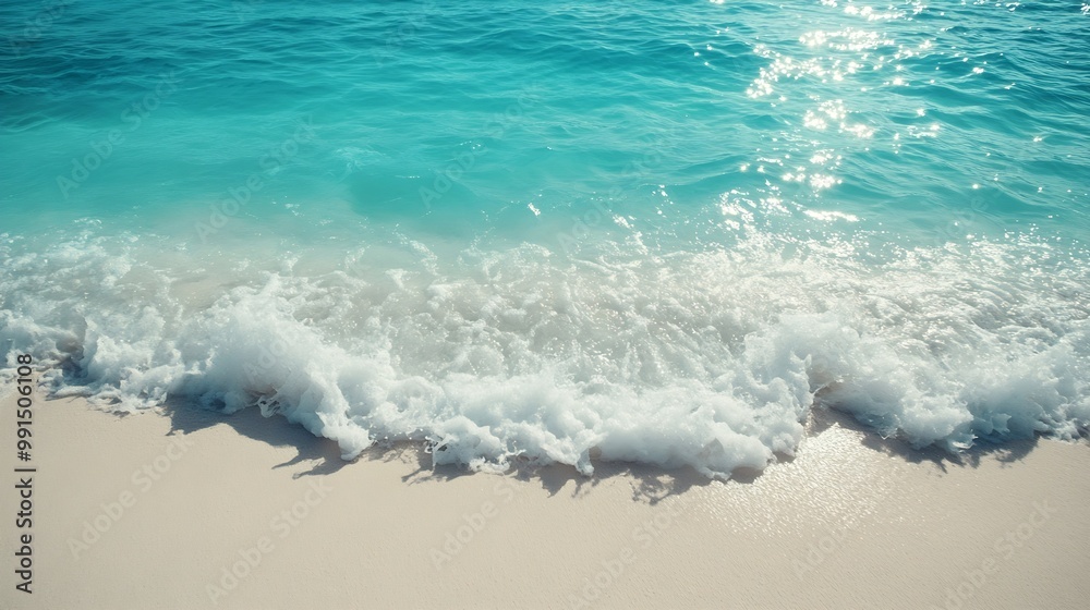 Panorama of a beautiful white sand beach and turquoise water in Maldives Holiday summer beach background Wave of the sea on the sand beach : Generative AI