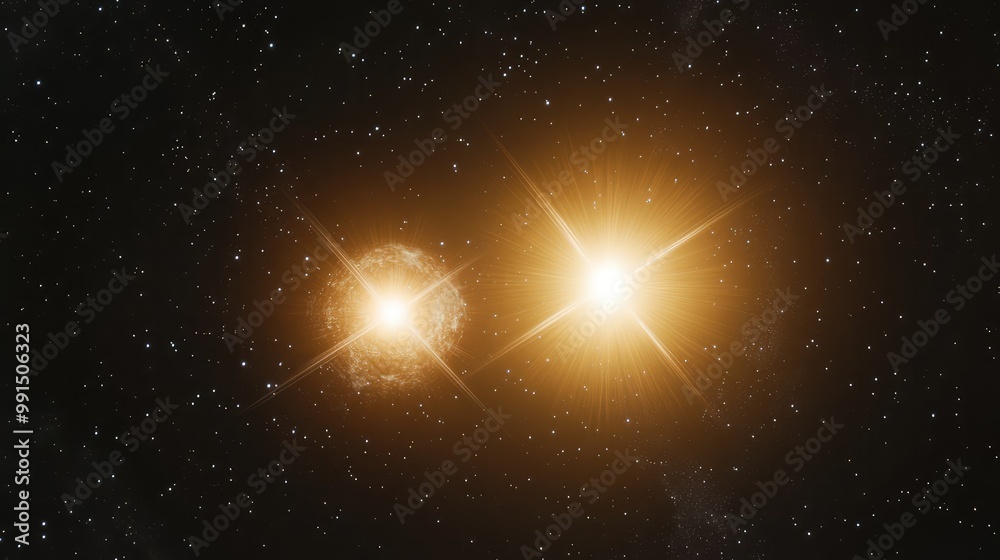 Binary star system with two stars orbiting each other Binary star system with two stars orbiting each other
