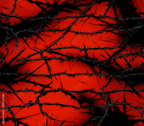 Seamless barbed wire pattern red background for modern design.