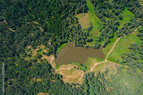 Drone shot of a mountain lake