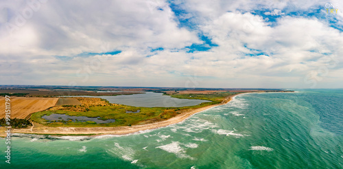 Aerial footage of Durankulak lake and the Black Sea Bulgaria