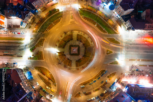 Aerial photo of a roundabout in the city of Sofia Bulgaria