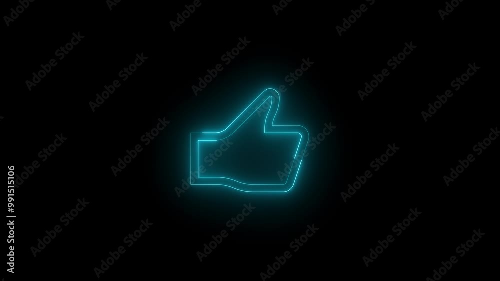 Neon like icon cyan glowing black background animation