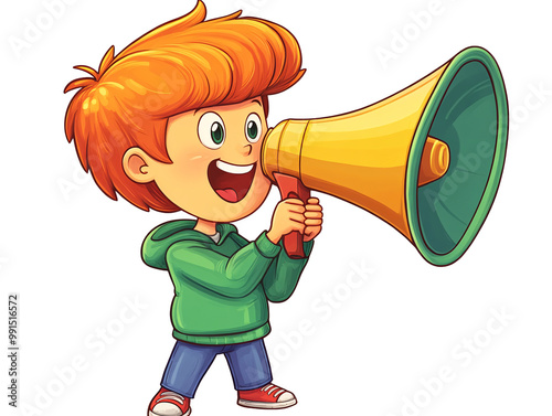 a cartoon of a boy holding a megaphone