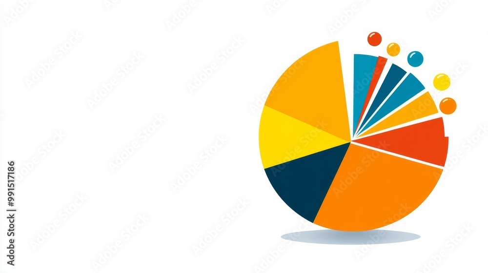 Fototapeta premium Colorful pie chart illustration with vibrant segments and flat design.
