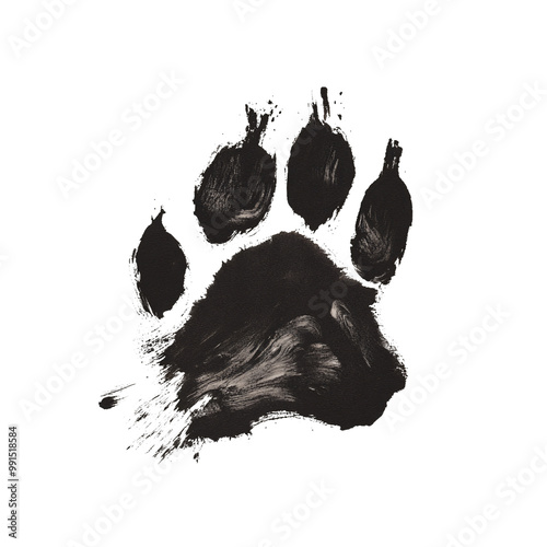a black paw print with a round object on it
