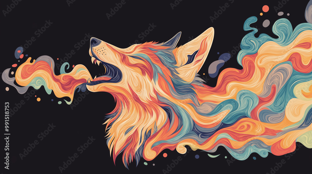 Vivid abstract wolf Howling With Neon Colors Vivid abstract wolf Howling With Neon Colors