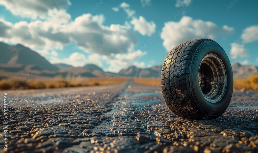 A tire on an empty road A tire on an empty road