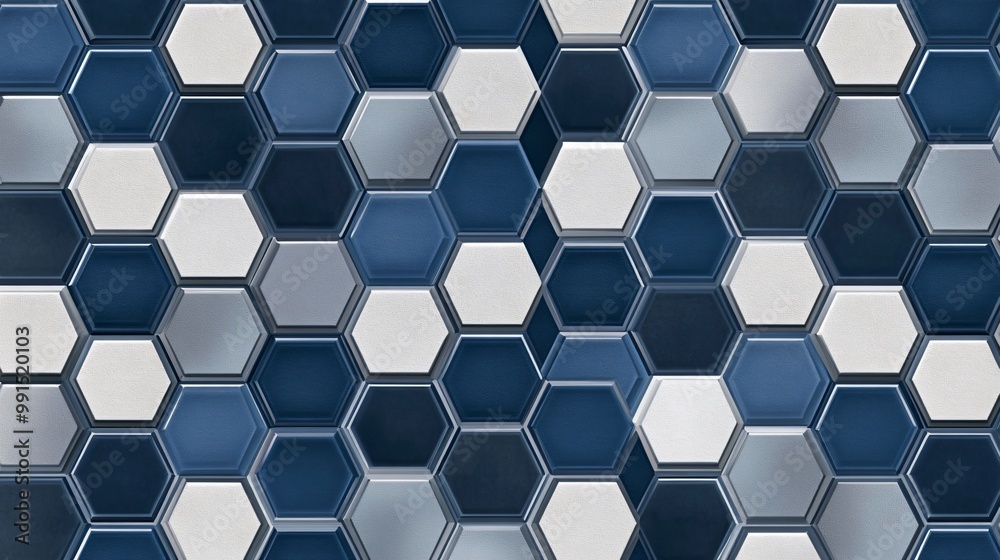 Abstract hexagonal pattern in blue and white. Abstract hexagonal pattern in blue and white.