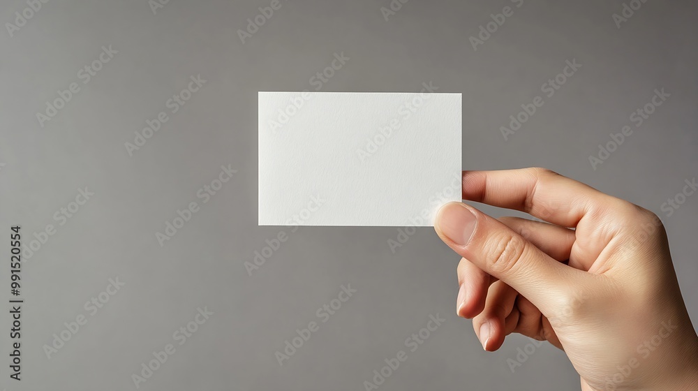 Mockup square empty blank white postcard holds the man in his hand Isolated on a gray background : Generative AI