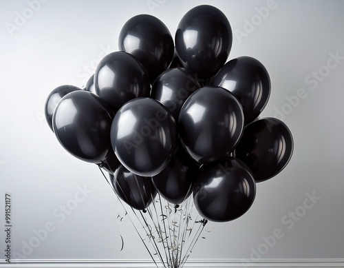 Dark balloons dispersed against light background for sale celebration day photo