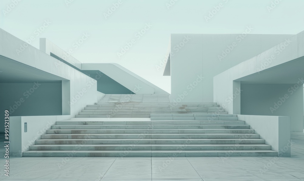 A white building with a staircase leading up to it A white building with a staircase leading up to it