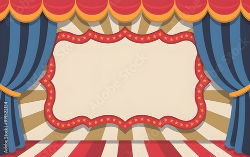 Circus Stage with Red and Blue Curtns and Stars photo